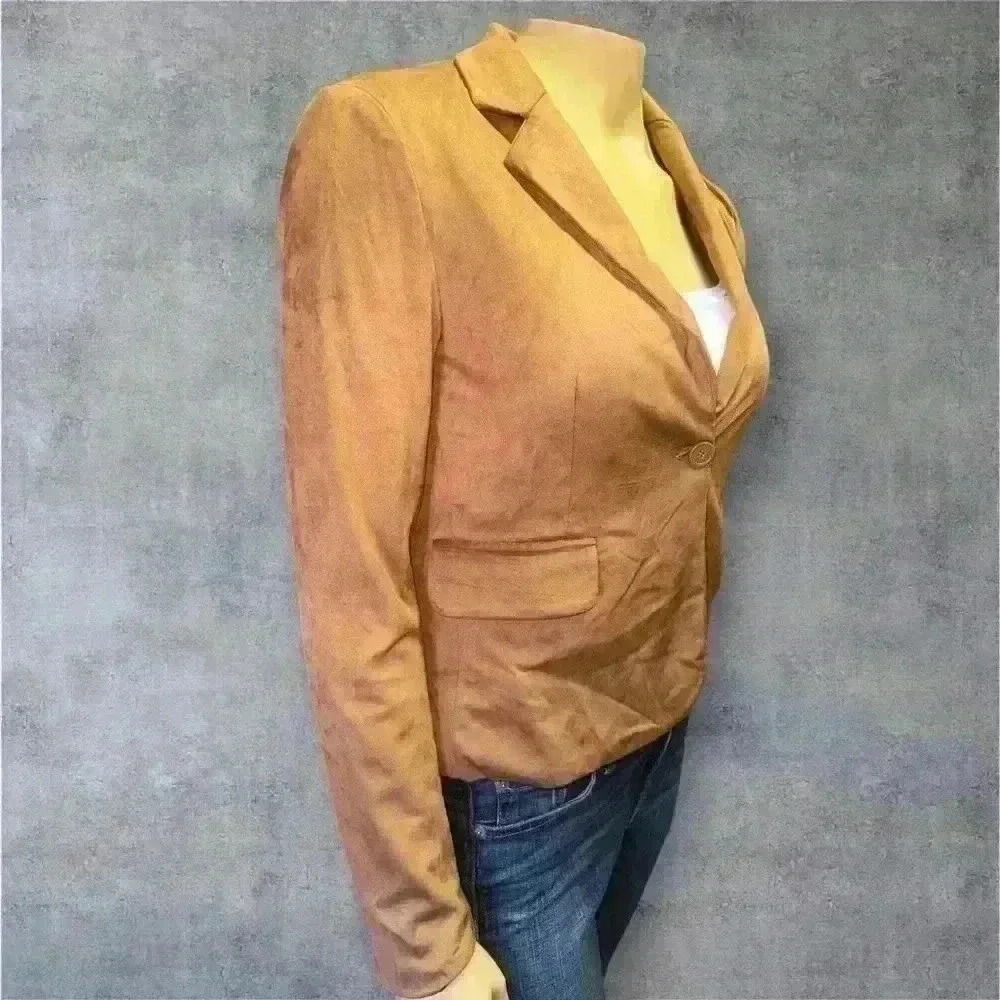 NWT Sincerely Jules Tan Faux Suede Blazer Buttoned Casual Jacket for Women Sz XS - Picture 3 of 8